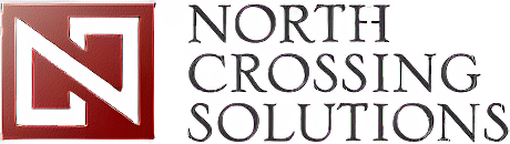 A green background with black letters that say north cross solutions.